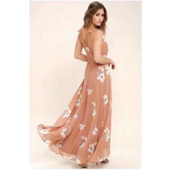 Lulus All Mine Rusty Rose Floral Print High-Low Wrap Maxi Dress Small New!! - Picture 7 of 16